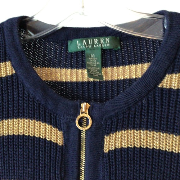 Lauren Ralph Lauren Navy/Gold Full Zip Cardigan Sz M - Picture 2 of 3